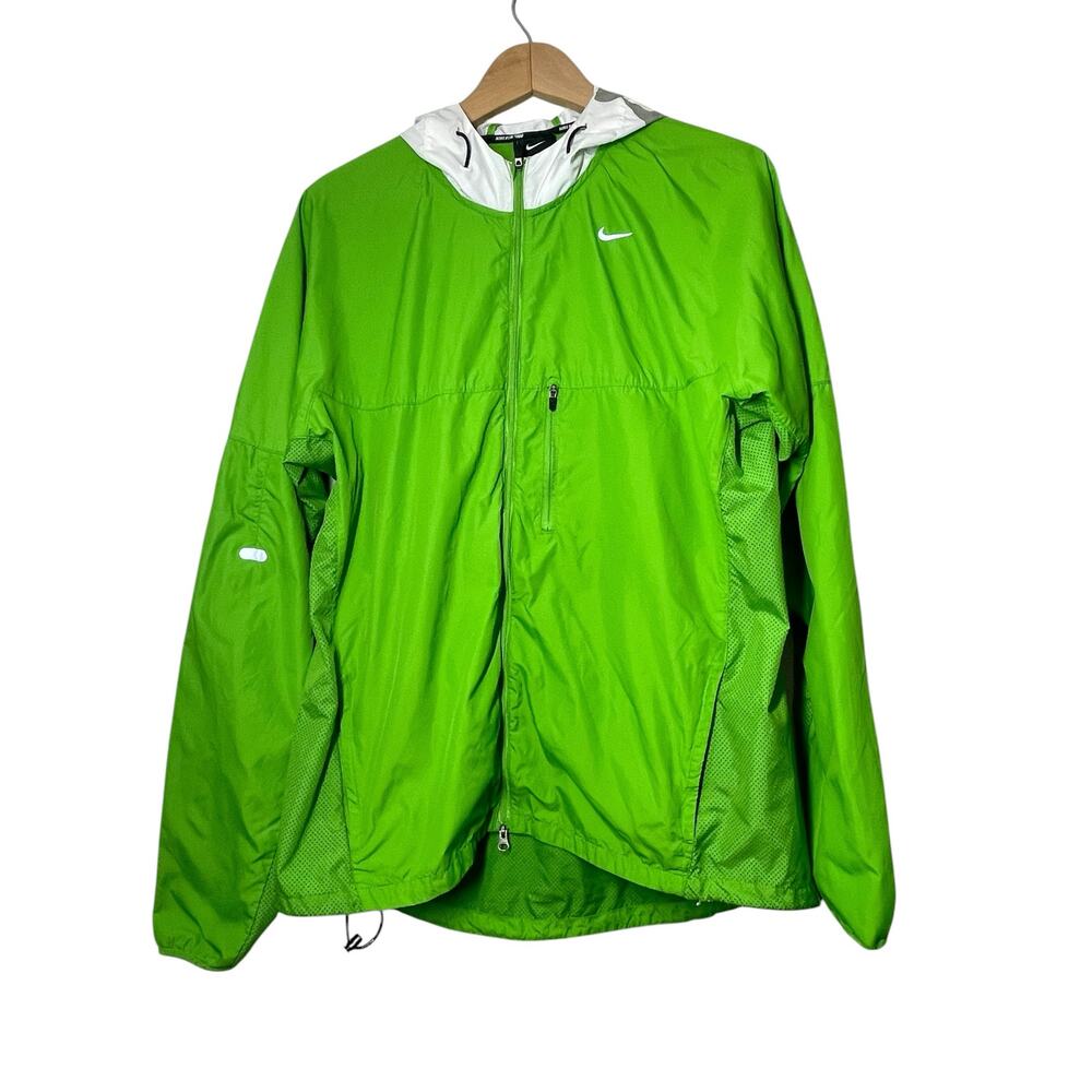 Nike Vapor Running Jacket Mens Large Green Hood Reflective Details Mesh 404638